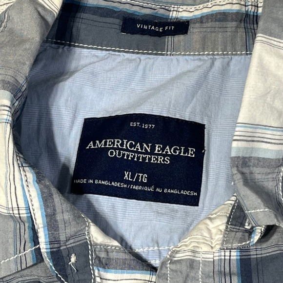 American Eagle Outfitters Men XL Gray Plaid Pearl Snap Western Shirt Vintage Fit - Picture 2 of 7